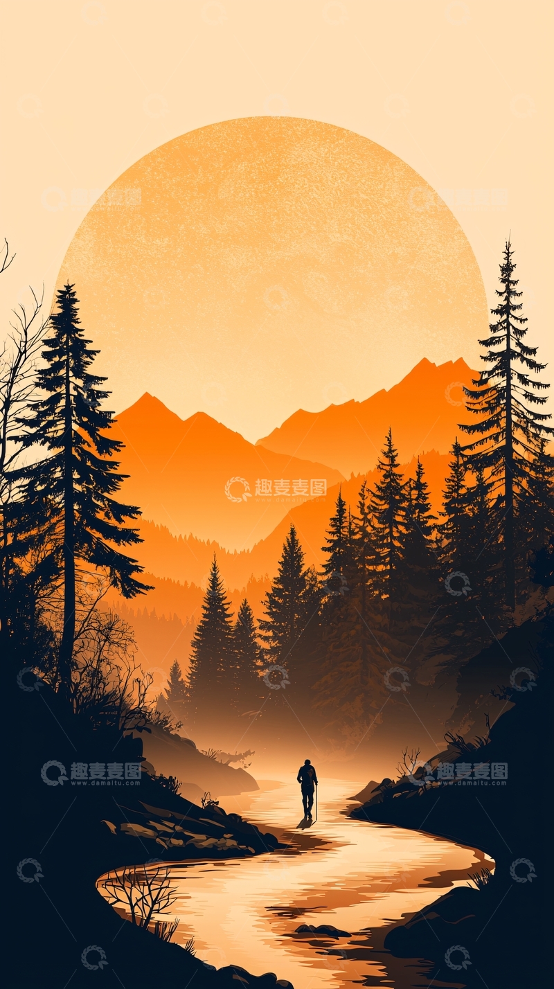 高清大图下载【趣麦麦图】秋日山间徒步风景图