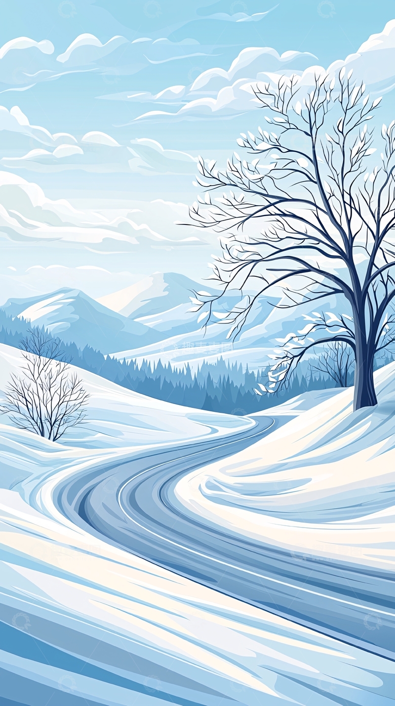 高清大图下载【趣麦麦图】冬日雪景蜿蜒小路