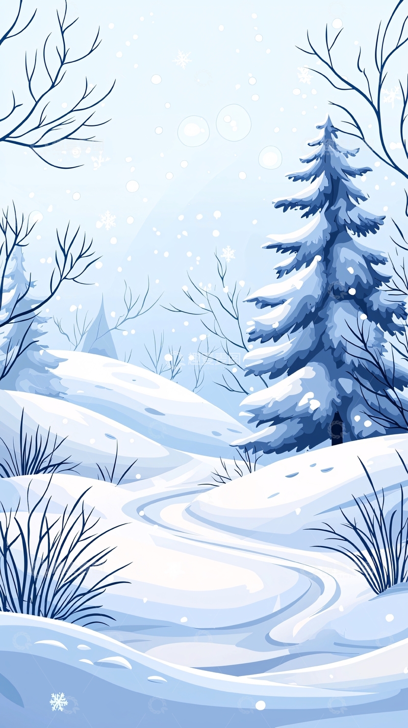 高清大图下载【趣麦麦图】冬日雪景插画背景图