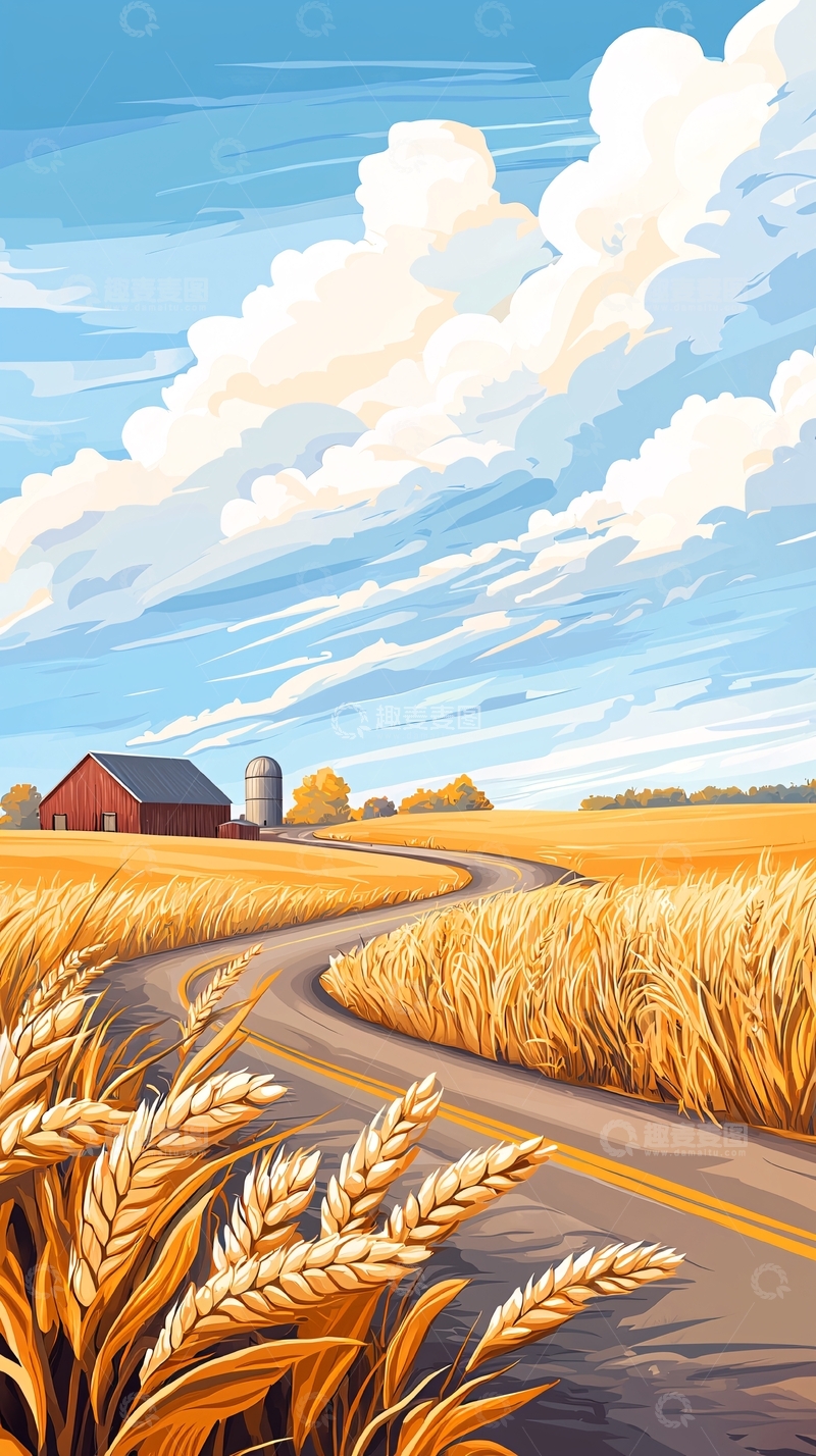 高清大图下载【趣麦麦图】金秋田野与农舍