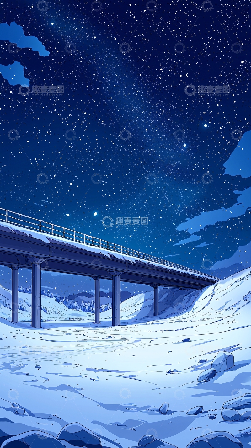 高清大图下载【趣麦麦图】冬夜星空下的桥梁