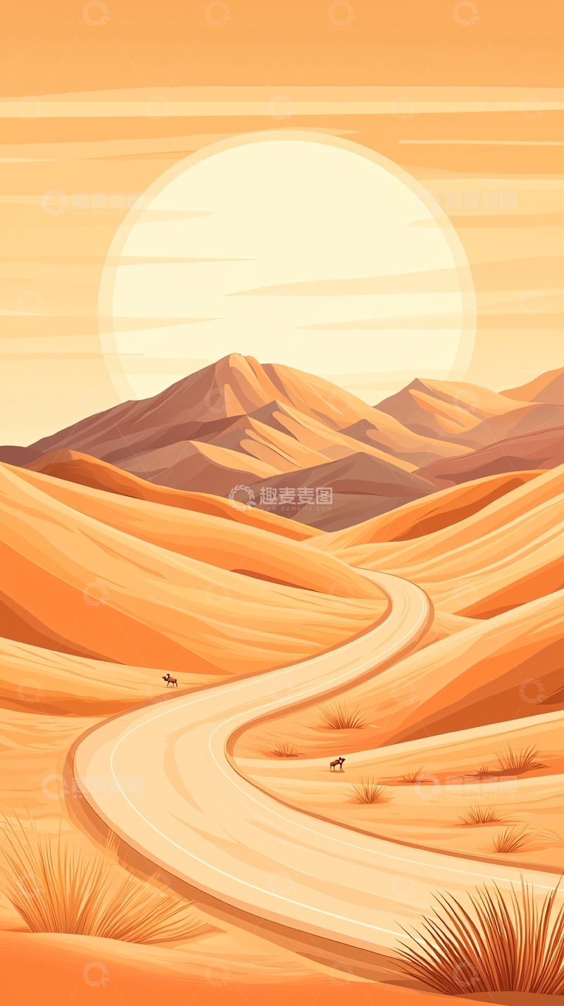 高清大图下载【趣麦麦图】沙漠中的蜿蜒小路