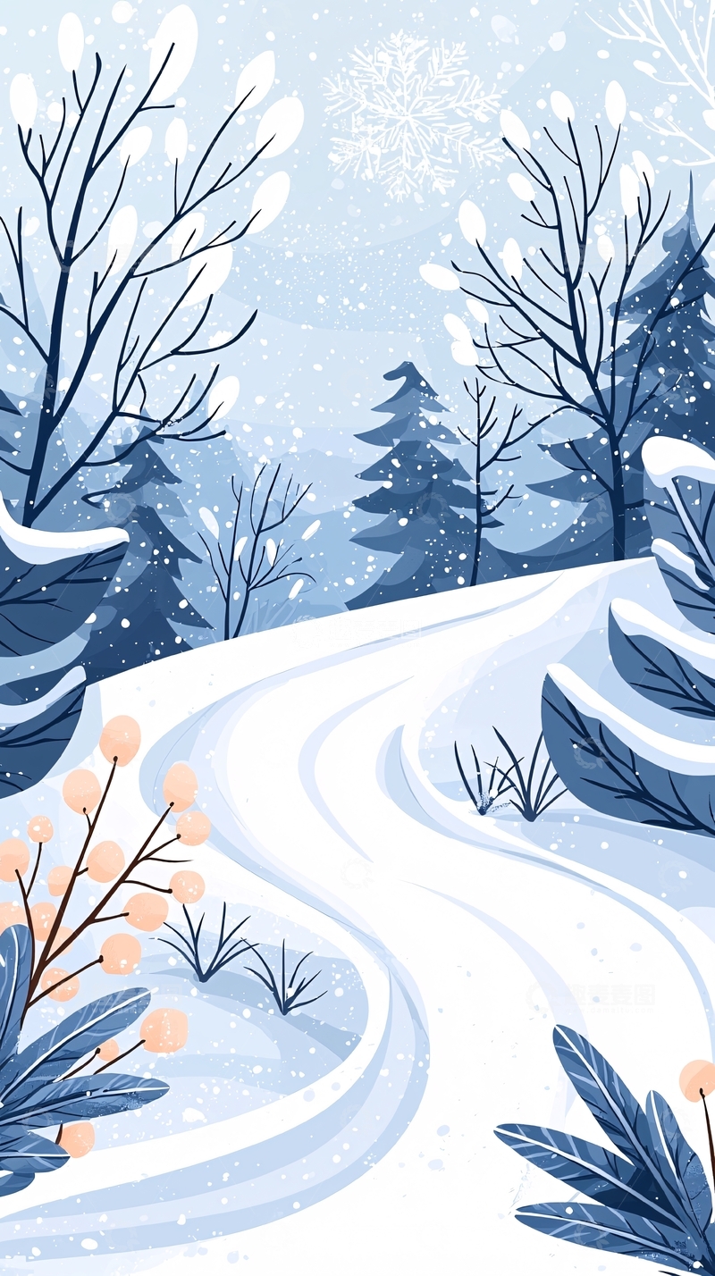 高清大图下载【趣麦麦图】冬日雪景插画背景图