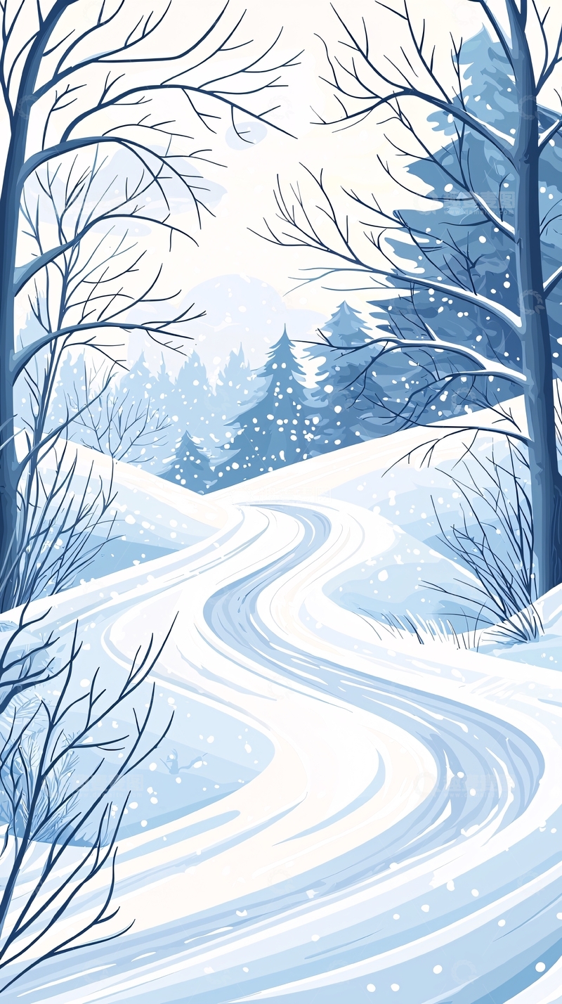 高清大图下载【趣麦麦图】冬日雪景蜿蜒小路