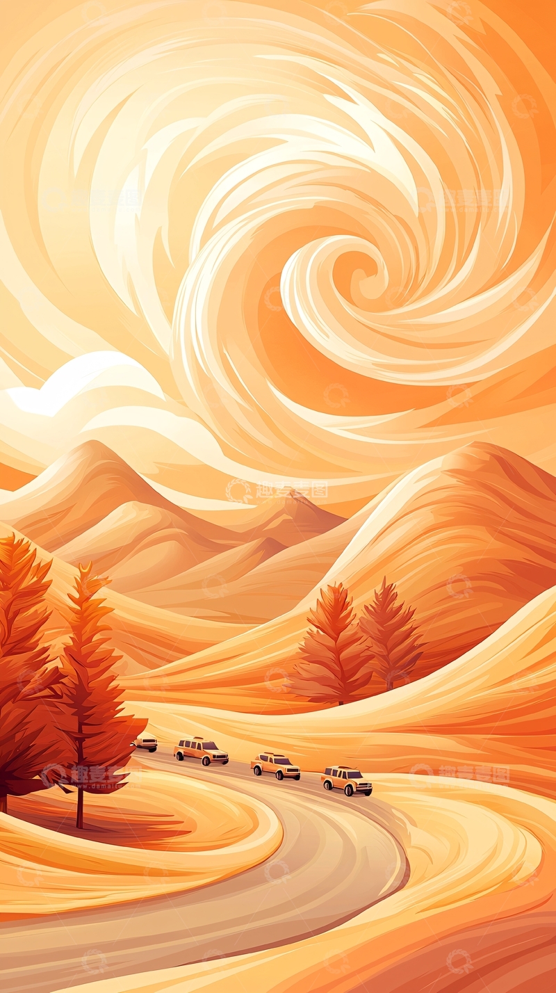 高清大图下载【趣麦麦图】秋日山路上的旅行