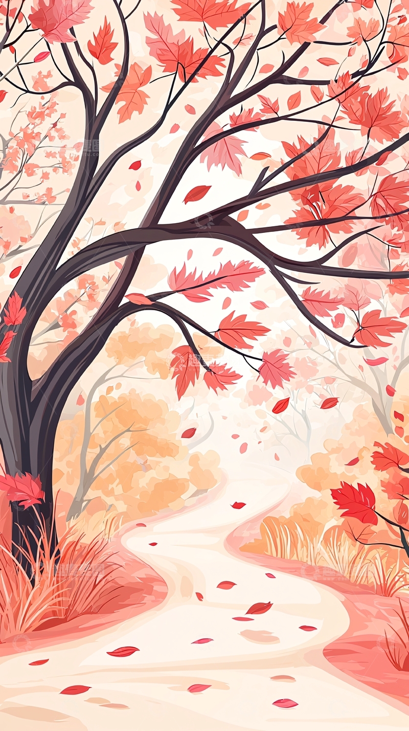高清大图下载【趣麦麦图】秋日落叶小径风景图
