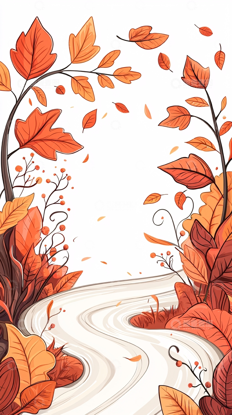 高清大图下载【趣麦麦图】秋日落叶小径