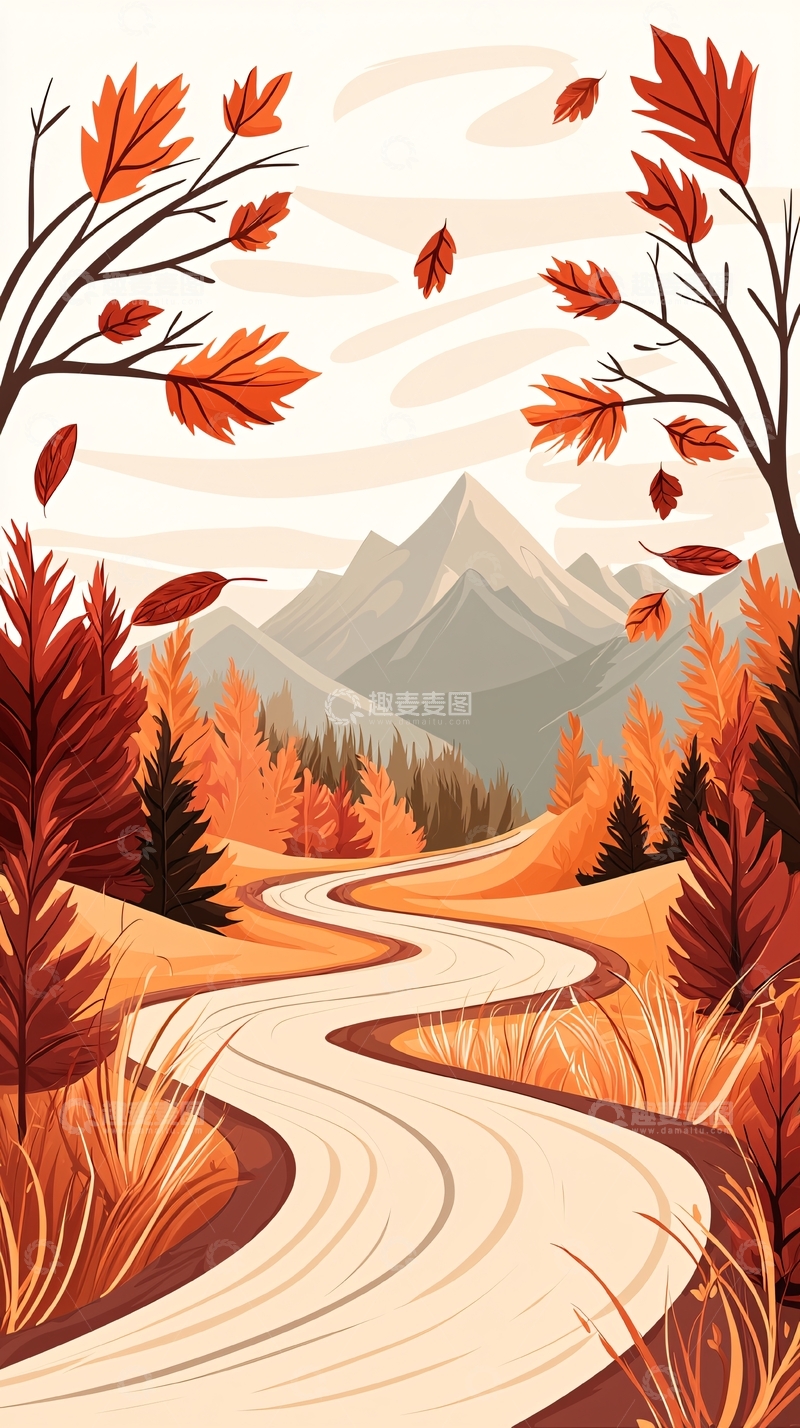 高清大图下载【趣麦麦图】秋日山间小路风景图