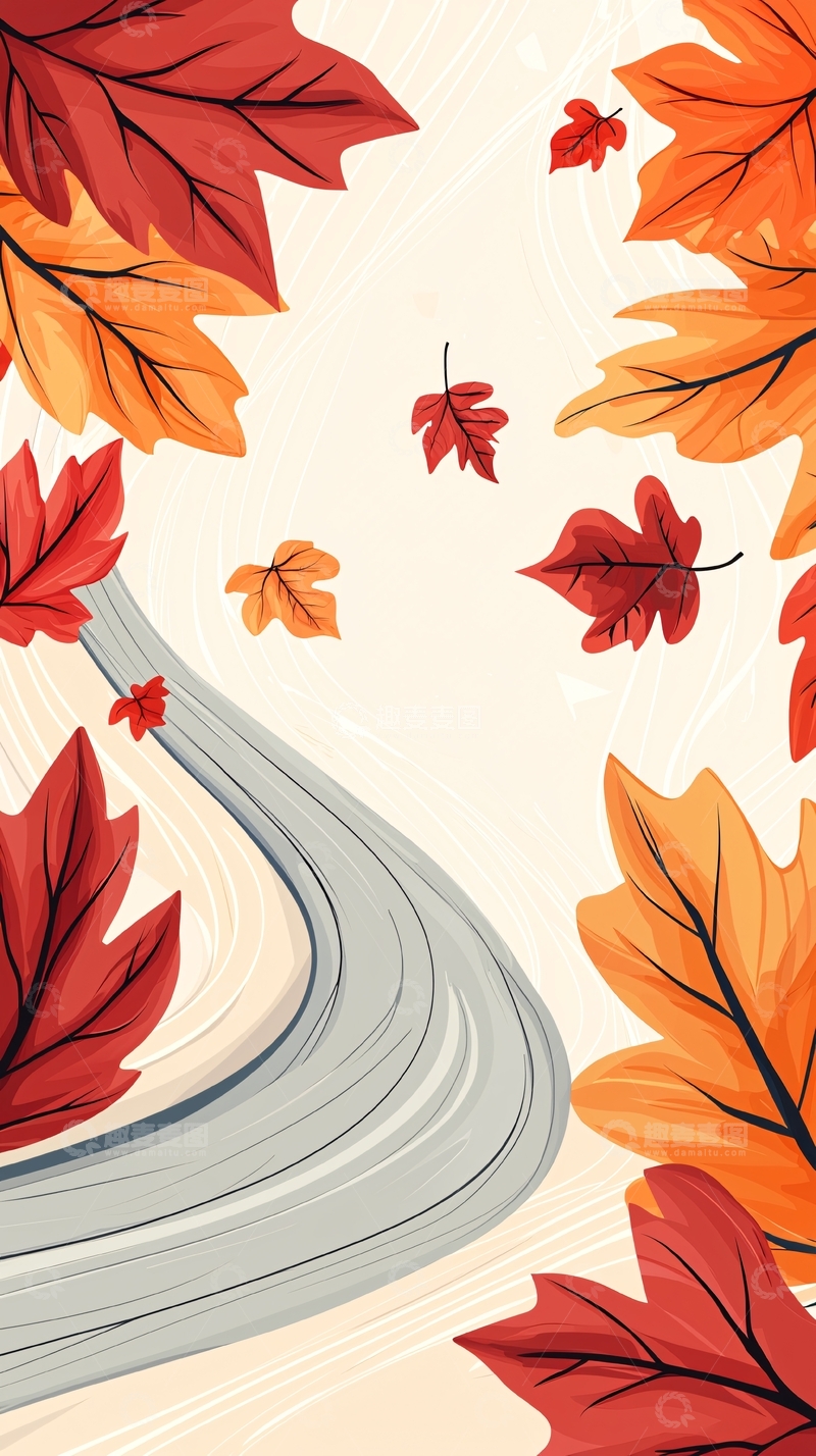 高清大图下载【趣麦麦图】秋叶飘落的蜿蜒小路