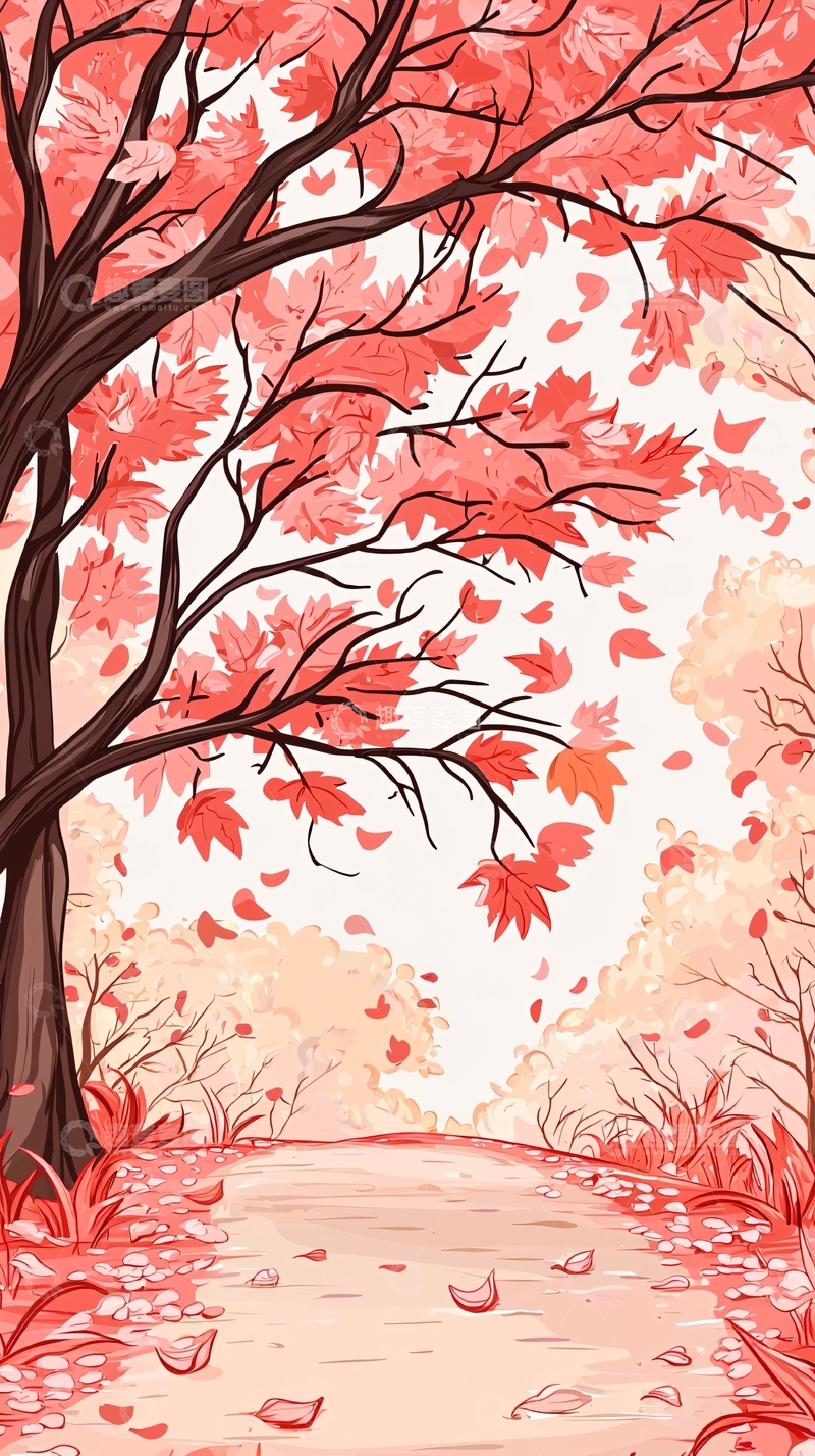 高清大图下载【趣麦麦图】秋日落叶小径风景图