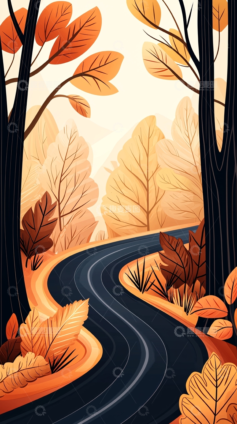 高清大图下载【趣麦麦图】秋日森林蜿蜒小路