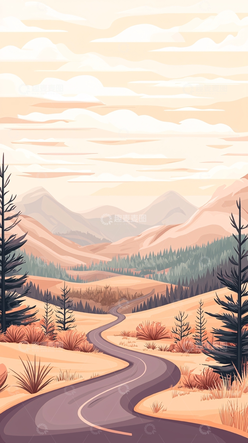 高清大图下载【趣麦麦图】蜿蜒山路与远处山脉风景
