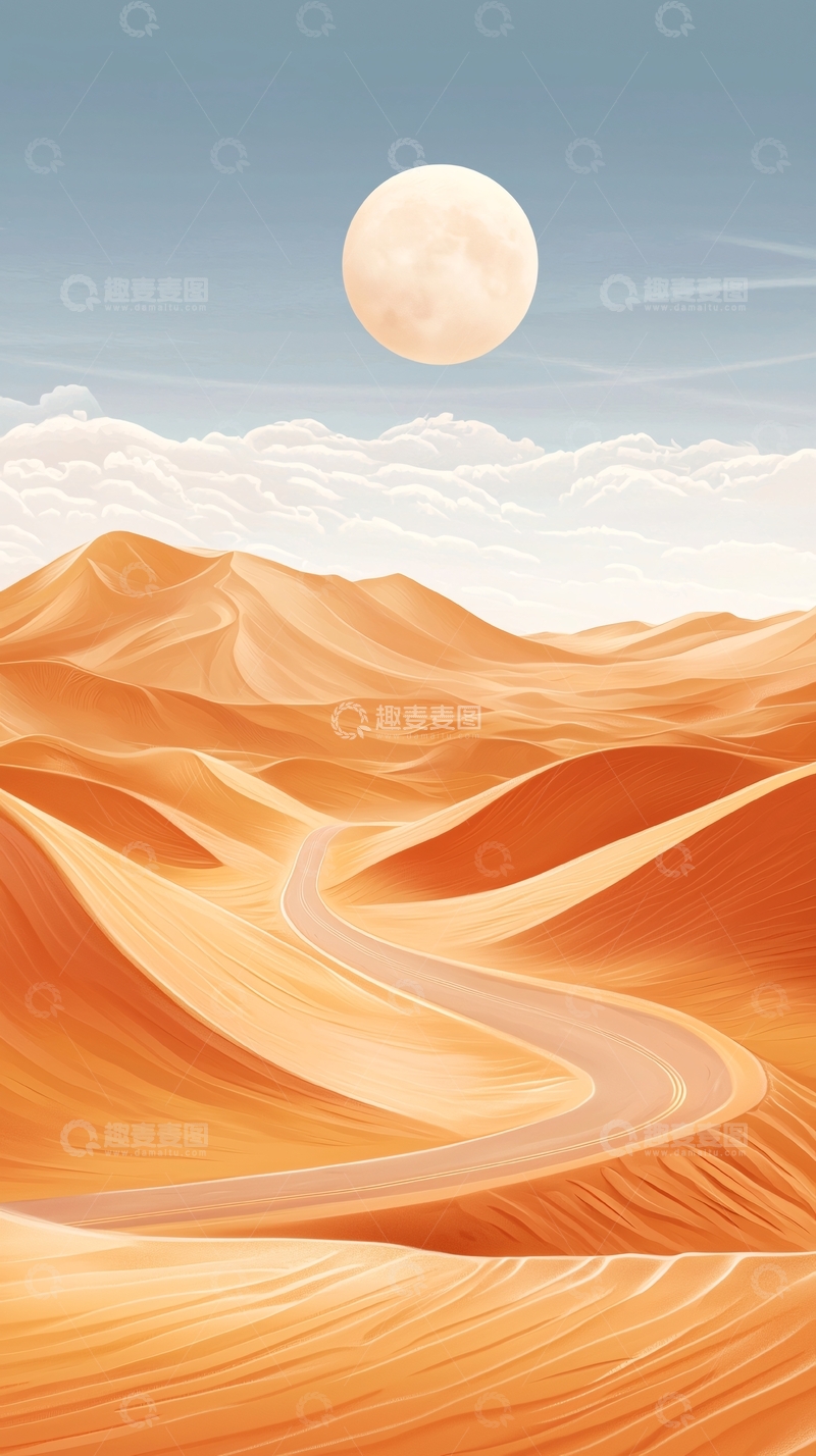 高清大图下载【趣麦麦图】沙漠中的蜿蜒小路