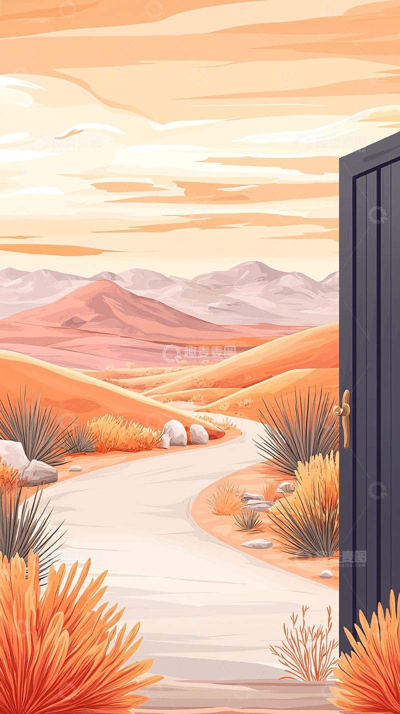 高清大图下载【趣麦麦图】沙漠中的门与远方