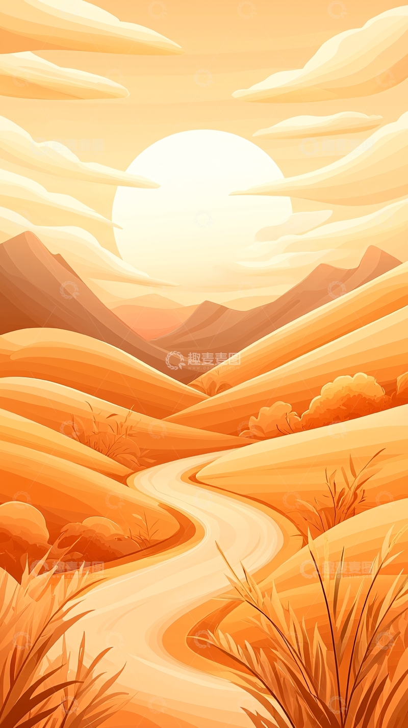 高清大图下载【趣麦麦图】沙漠夕阳风景图
