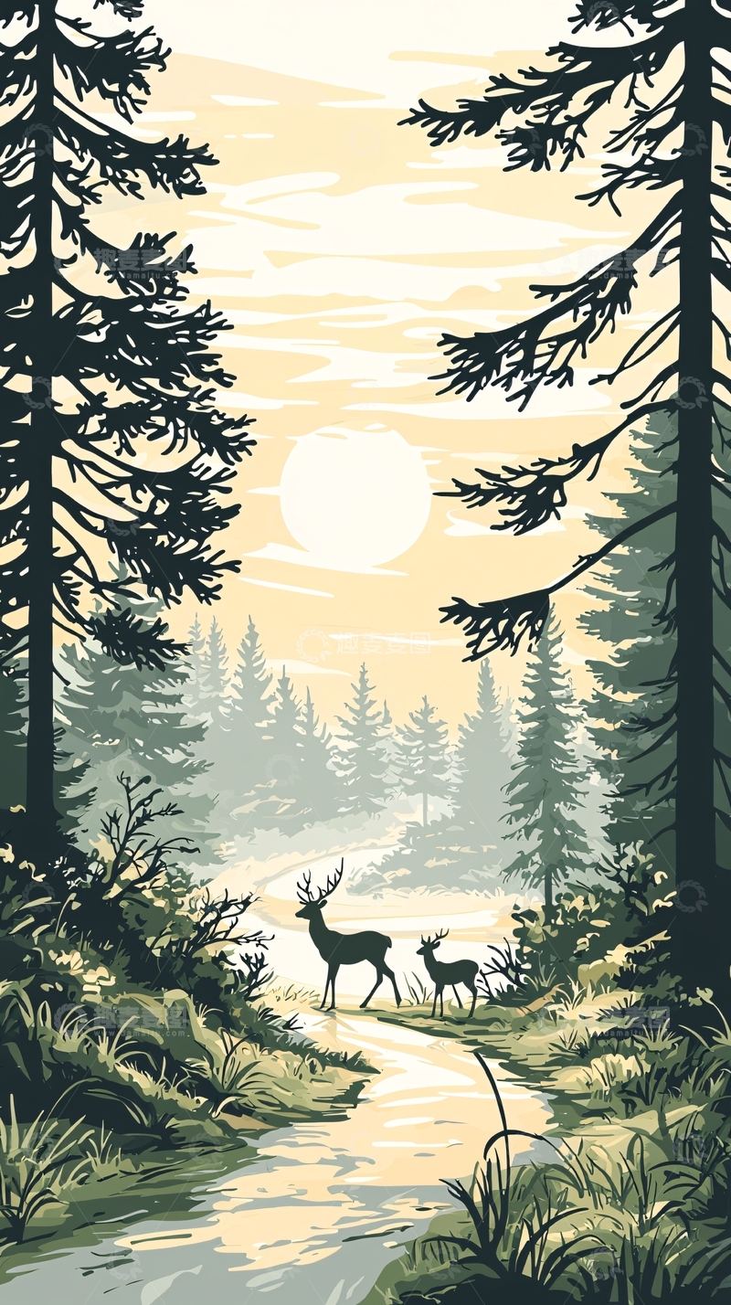 高清大图下载【趣麦麦图】森林小径上的鹿