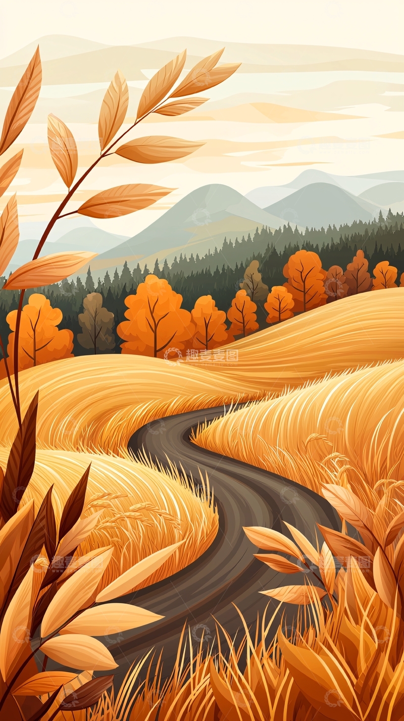 高清大图下载【趣麦麦图】秋日山间小路风景图