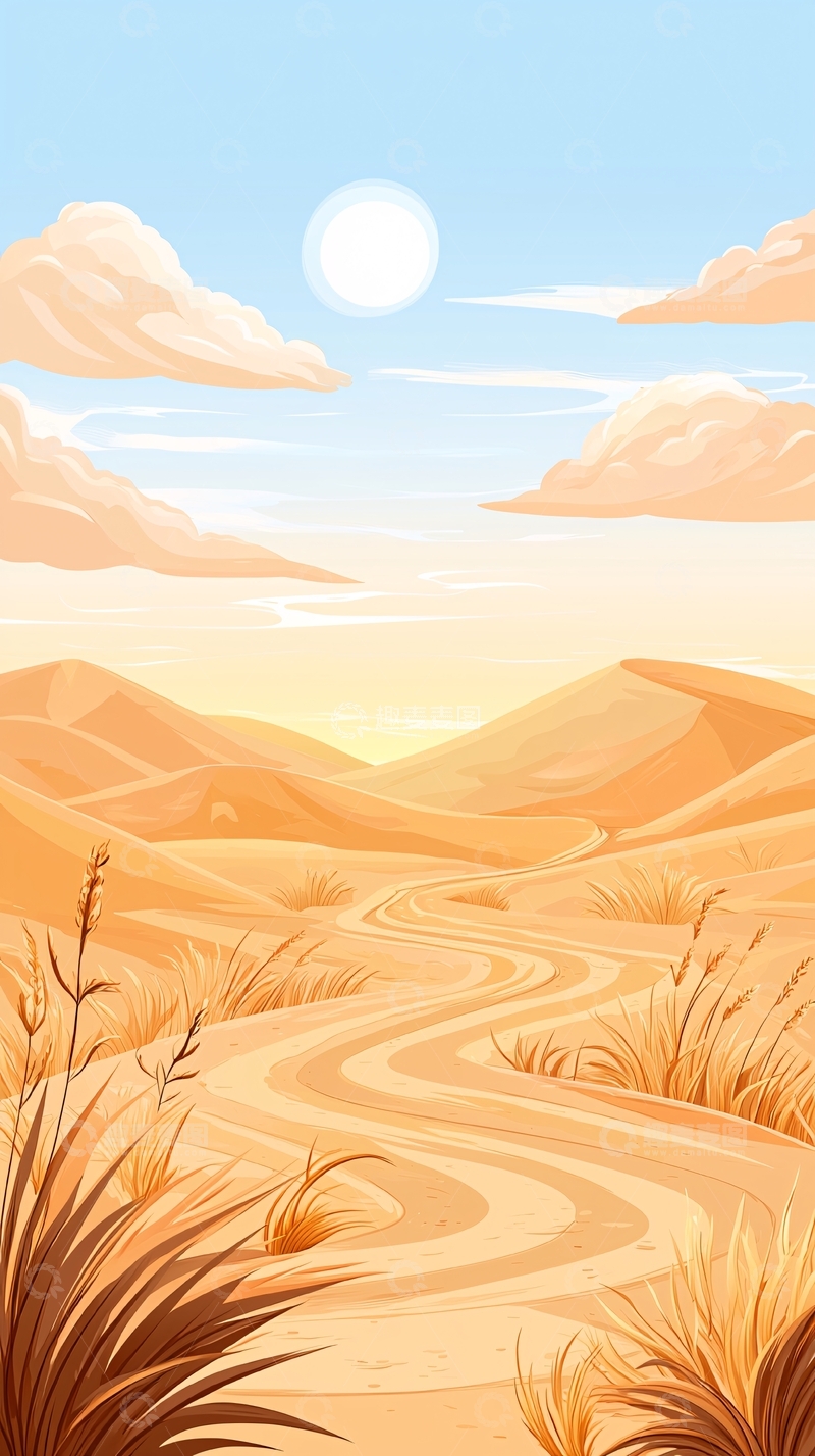 高清大图下载【趣麦麦图】沙漠小路与远山