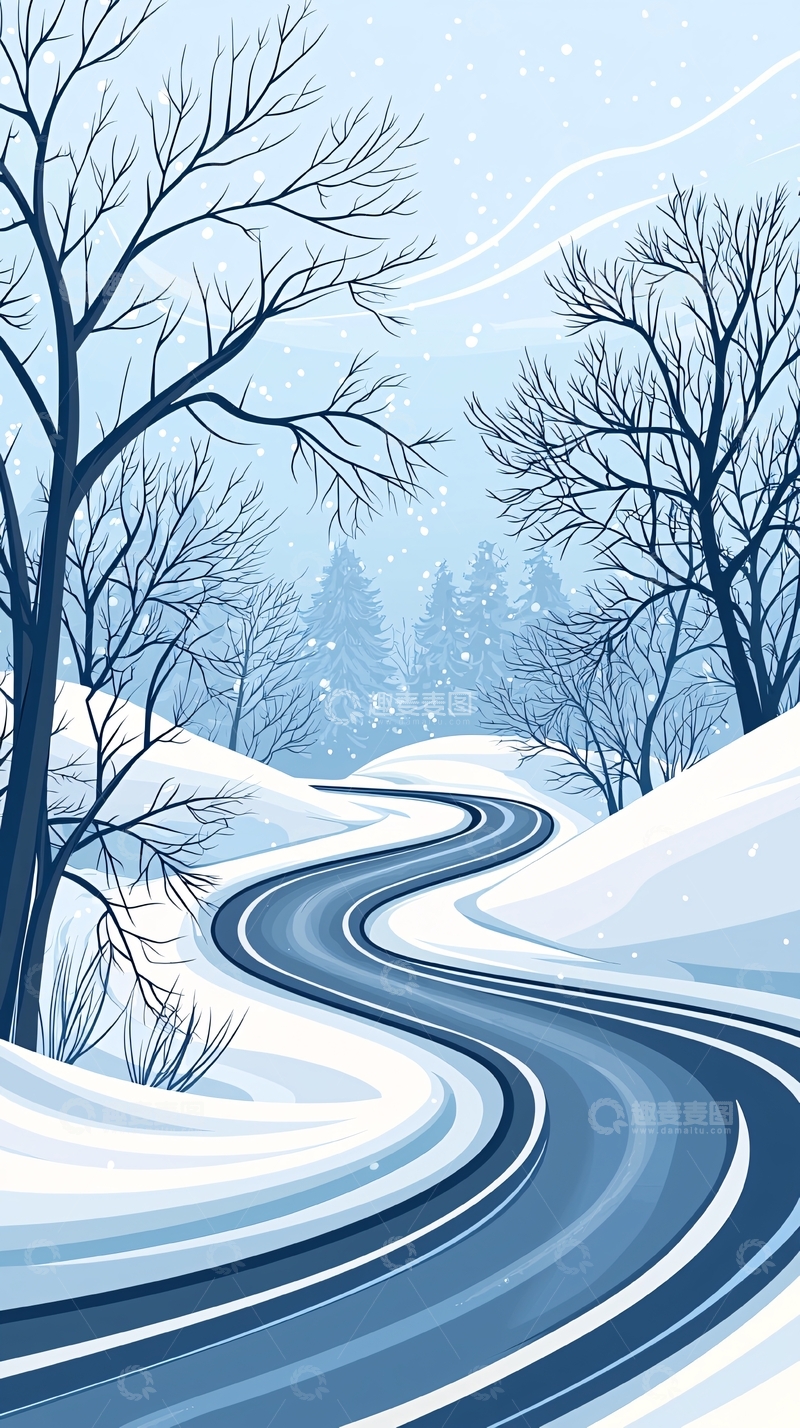 高清大图下载【趣麦麦图】冬日雪景蜿蜒小路