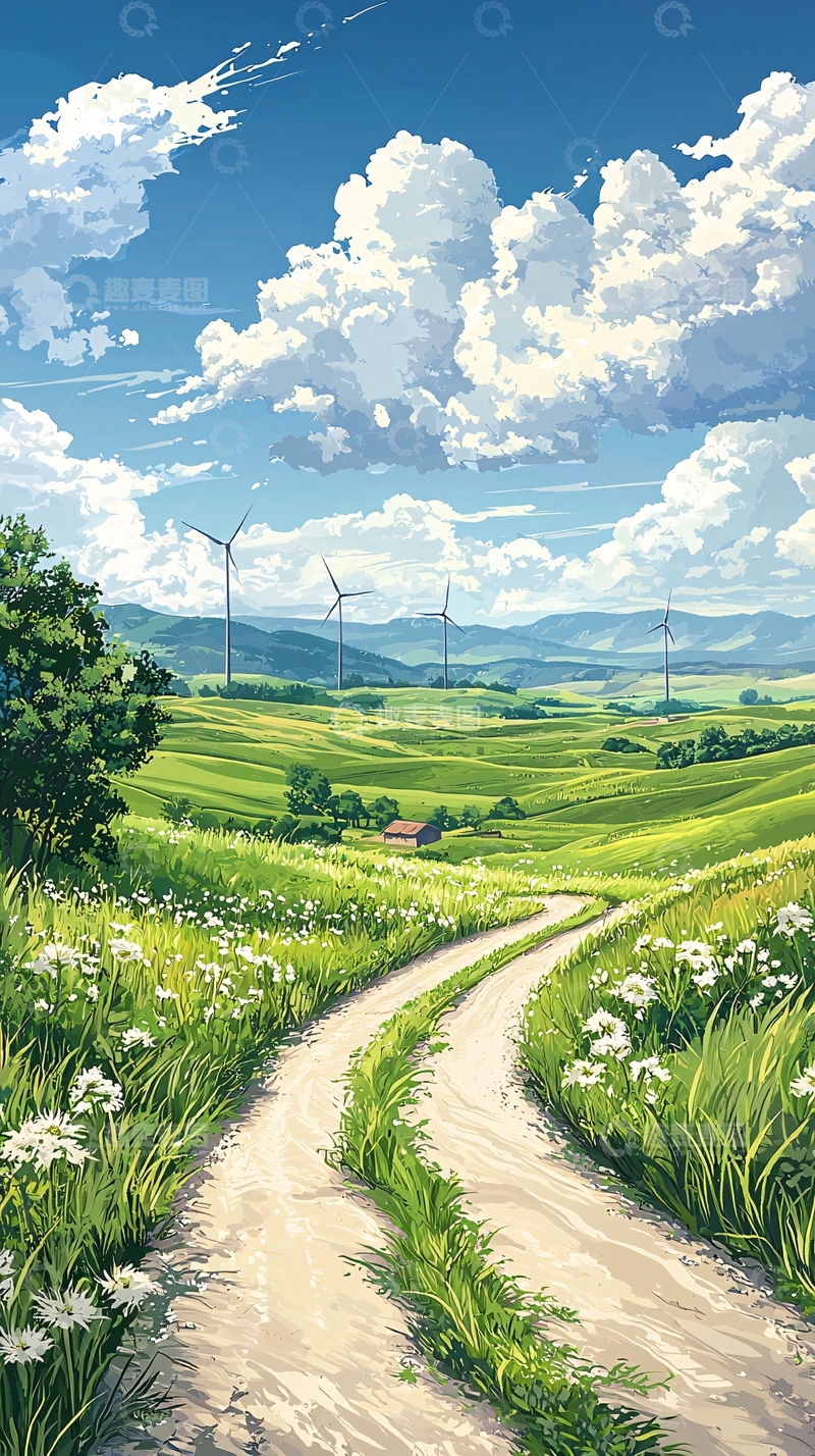 高清大图下载【趣麦麦图】绿色田野上的蜿蜒小路