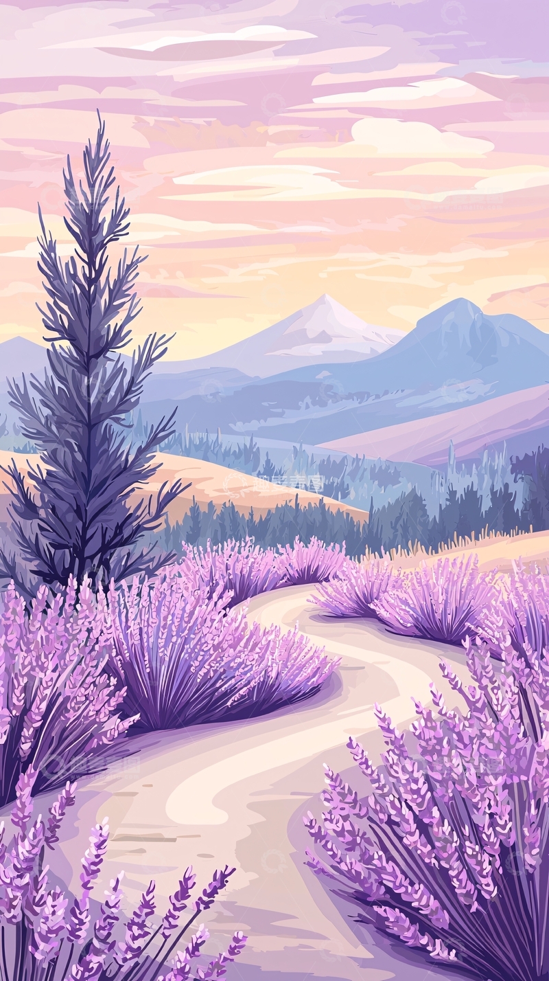 高清大图下载【趣麦麦图】薰衣草田野中的小径