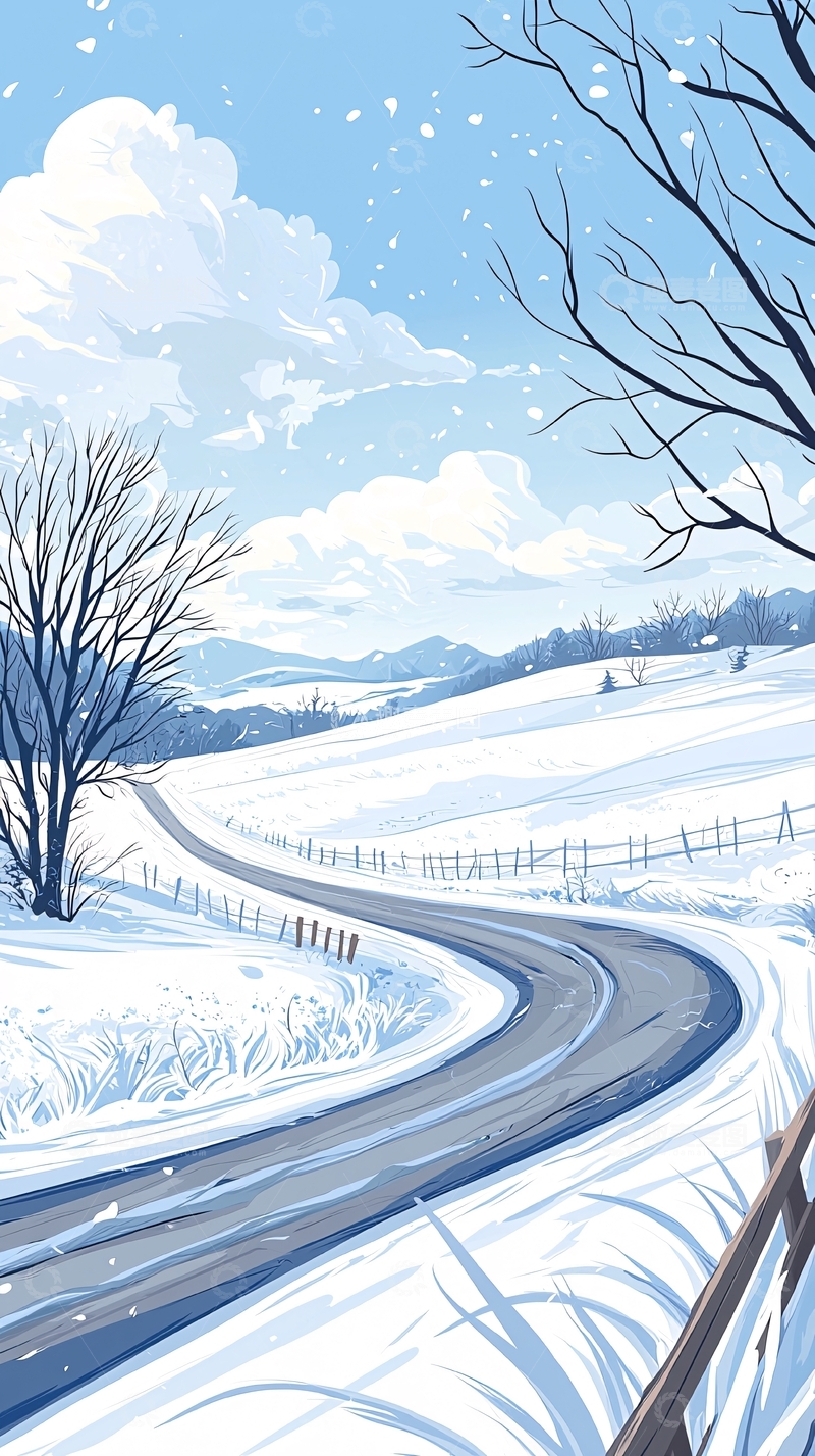高清大图下载【趣麦麦图】冬日雪景蜿蜒小路