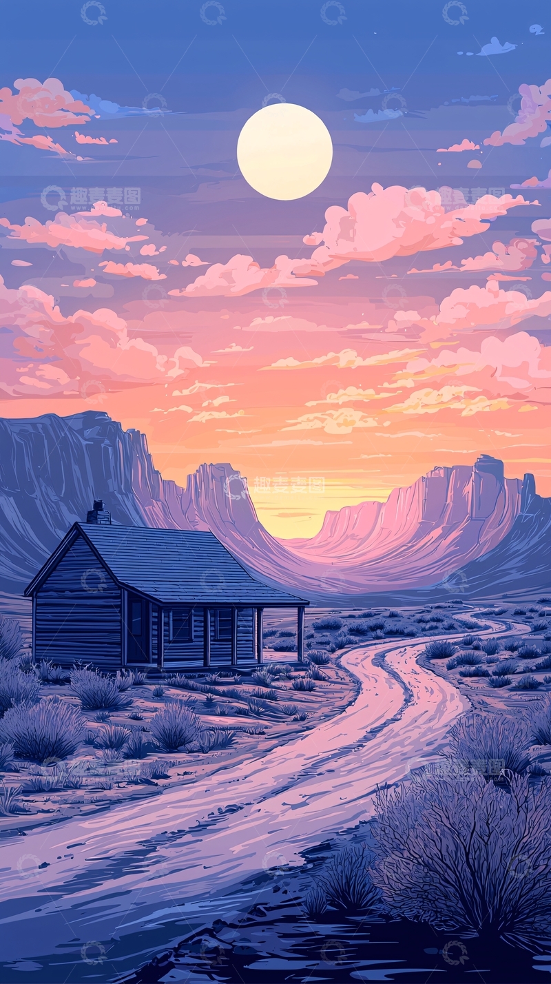 高清大图下载【趣麦麦图】月光下的荒野小屋