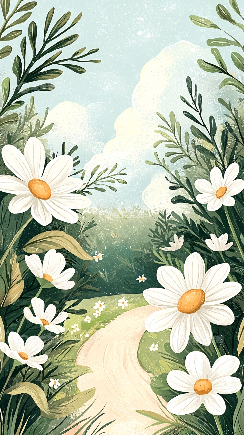 高清大图下载【趣麦麦图】夏日田园小径与雏菊