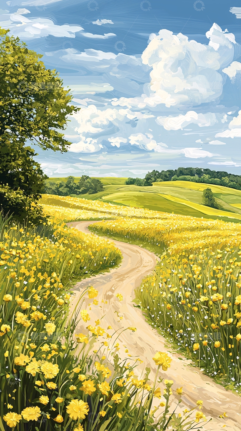 高清大图下载【趣麦麦图】金黄色田野中的小路