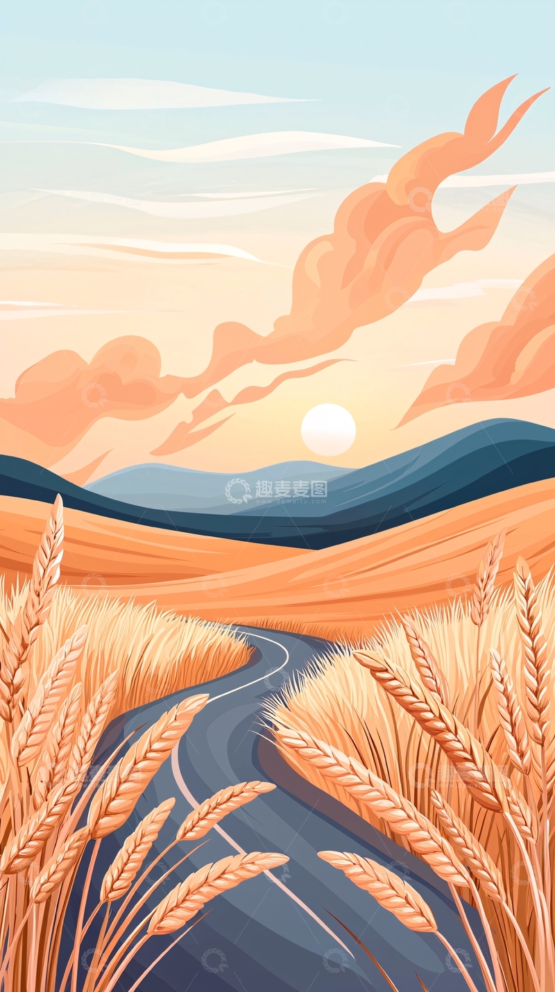 高清大图下载【趣麦麦图】金色麦田与蜿蜒小路