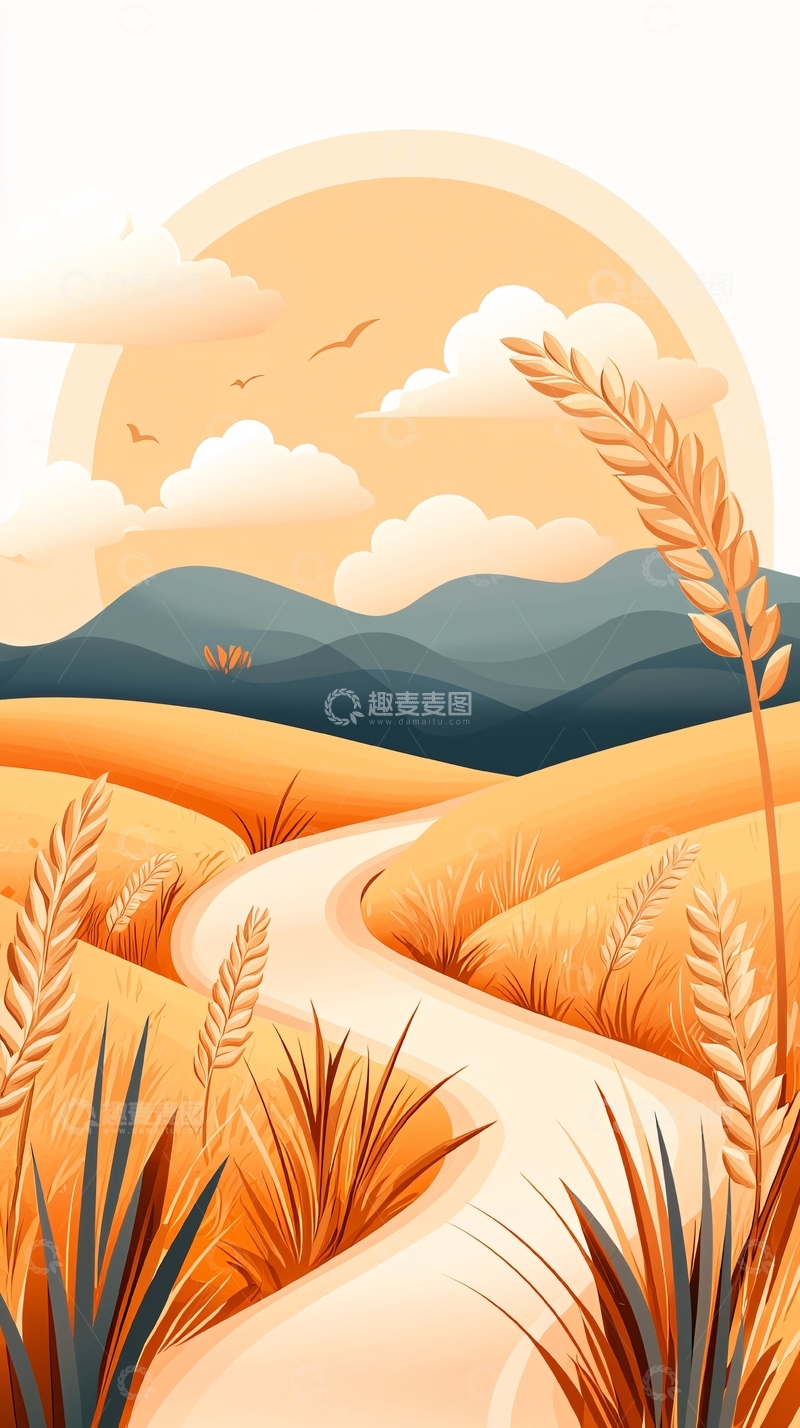 高清大图下载【趣麦麦图】秋日麦田小路风景图