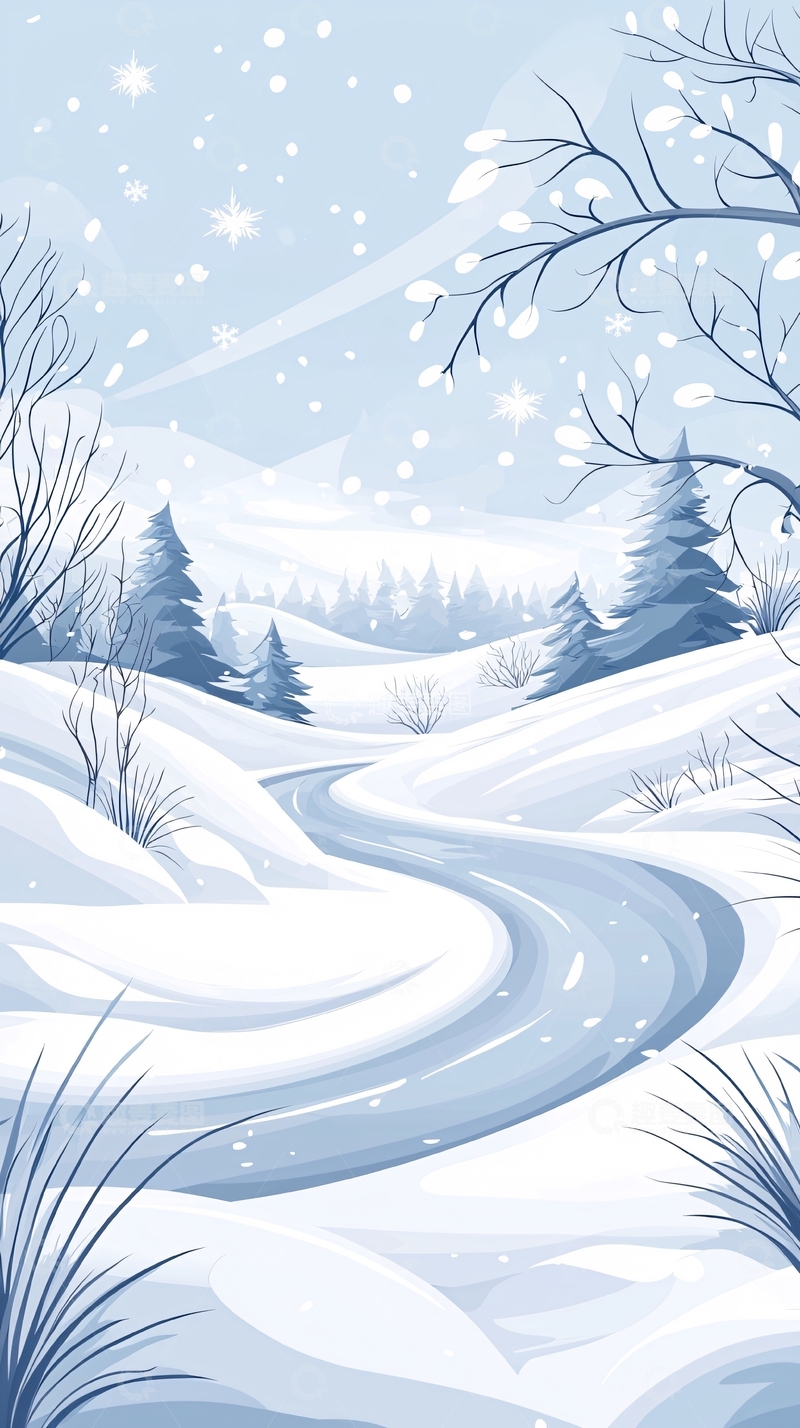 高清大图下载【趣麦麦图】冬日雪景小径