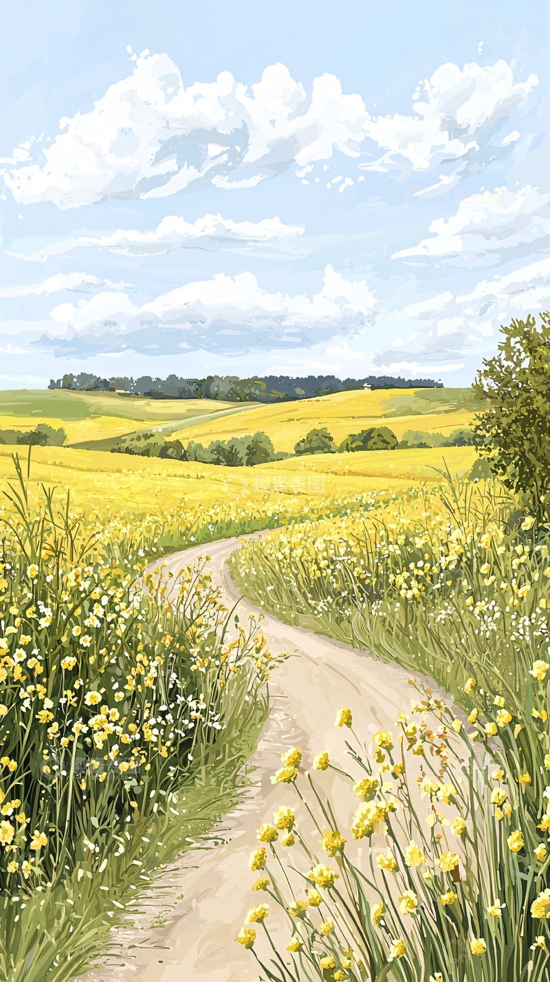 高清大图下载【趣麦麦图】乡村小路与金黄色田野