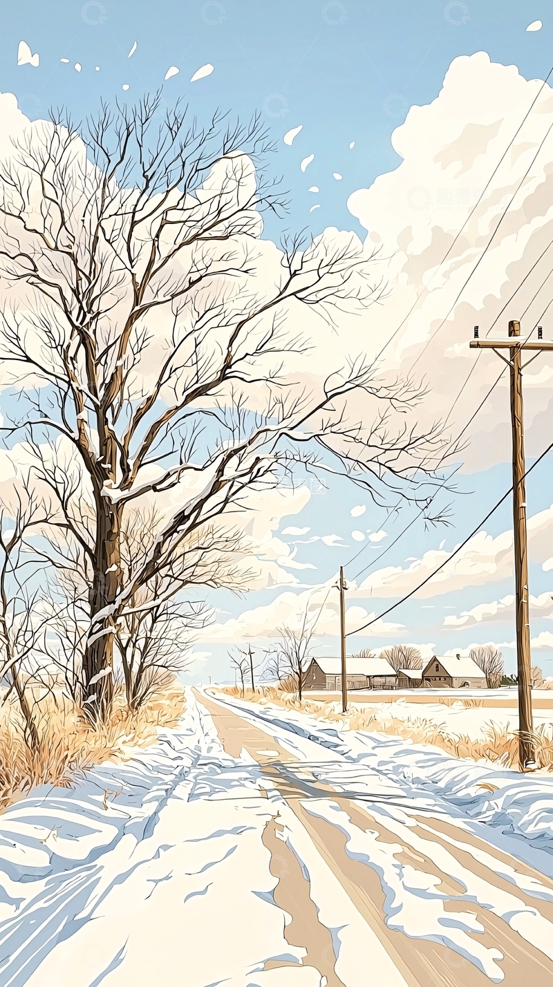 高清大图下载【趣麦麦图】冬日乡村雪景