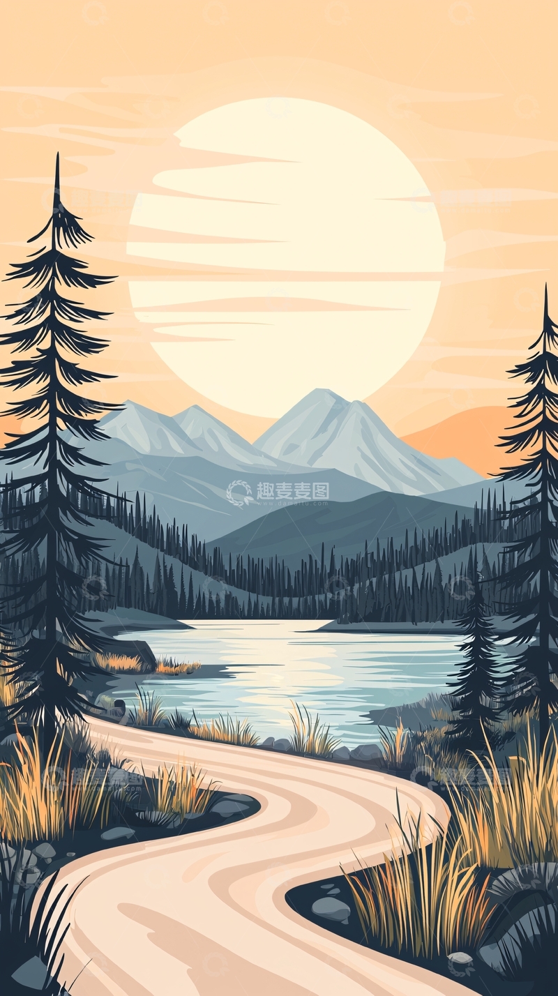 高清大图下载【趣麦麦图】夕阳下的山间小路