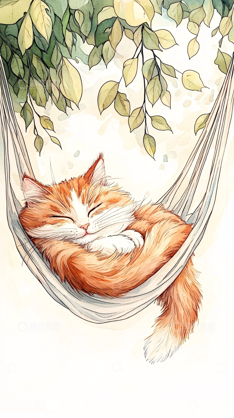 高清大图下载【趣麦麦图】猫咪在吊床上睡觉