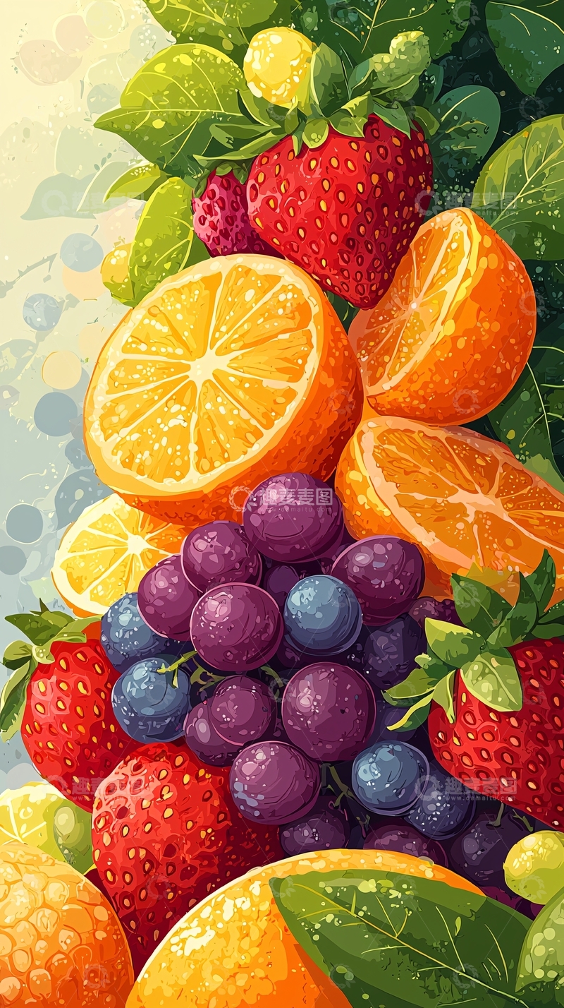 高清大图下载【趣麦麦图】夏日水果拼盘插画