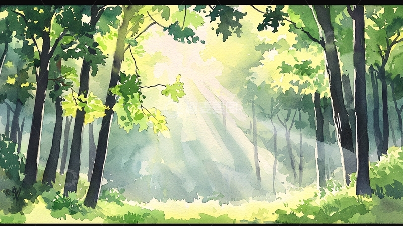 高清大图下载【趣麦麦图】森林中的阳光透过树叶