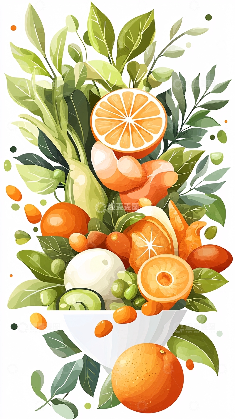 高清大图下载【趣麦麦图】橙子与姜的创意插画