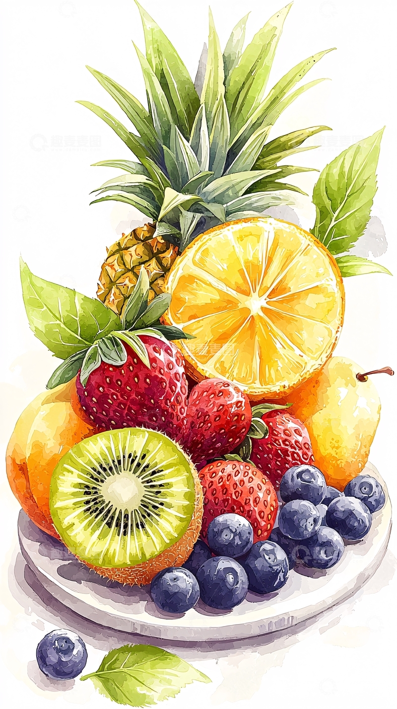 高清大图下载【趣麦麦图】夏日水果拼盘插画