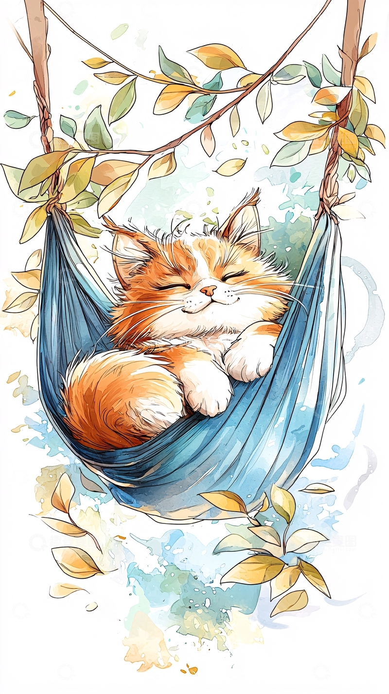 高清大图下载【趣麦麦图】秋日猫咪在吊床上小憩