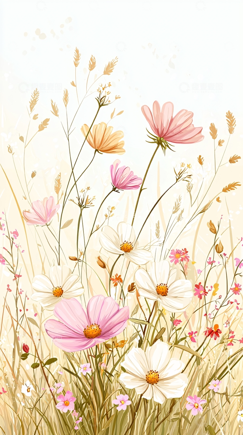 高清大图下载【趣麦麦图】秋日野花插画背景图