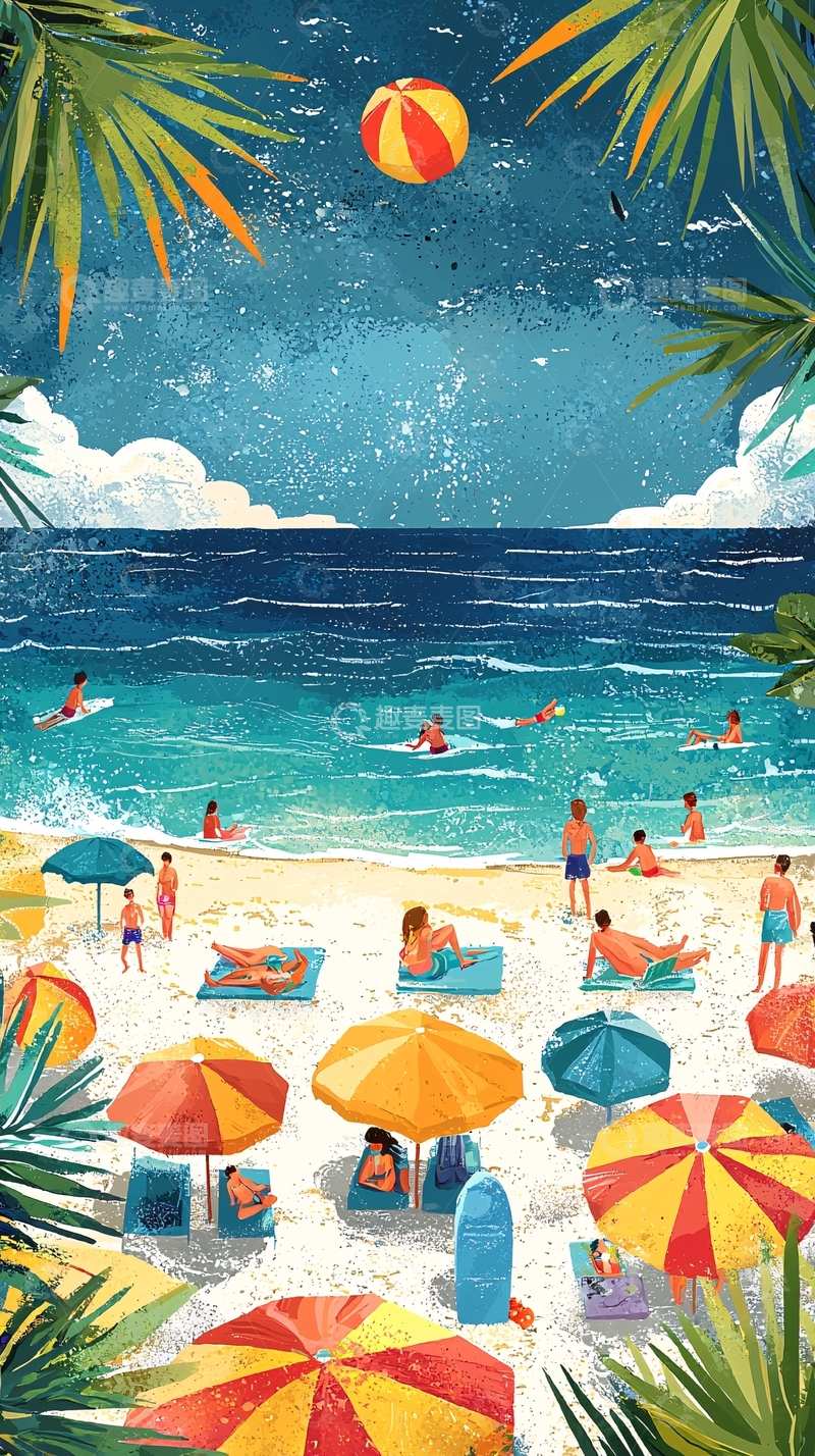 高清大图下载【趣麦麦图】-夏日海滩度假风情插画