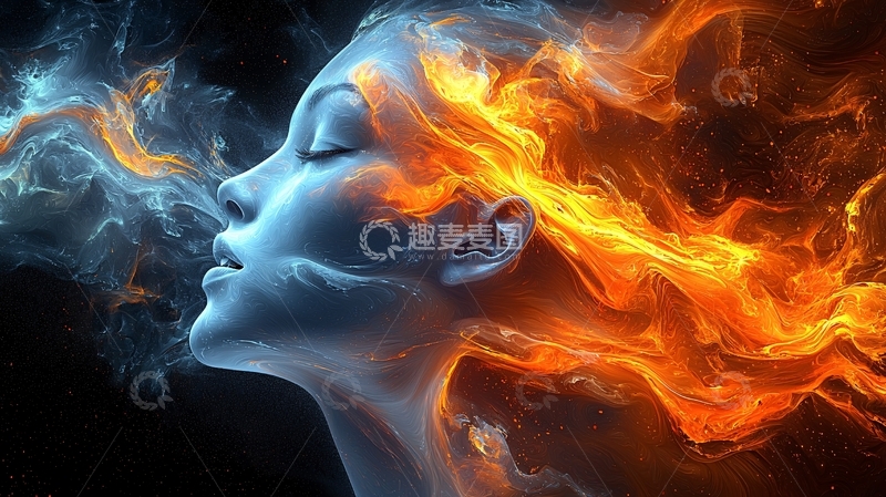 高清大图下载【趣麦麦图】火焰与冰霜交织的脸部艺术