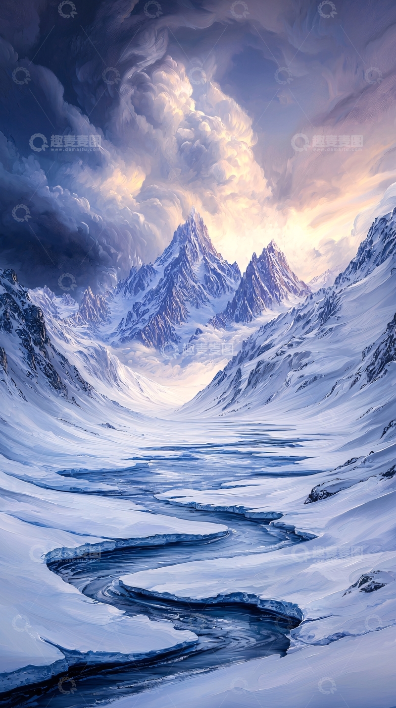 高清大图下载【趣麦麦图】雪山峡谷冰川河流