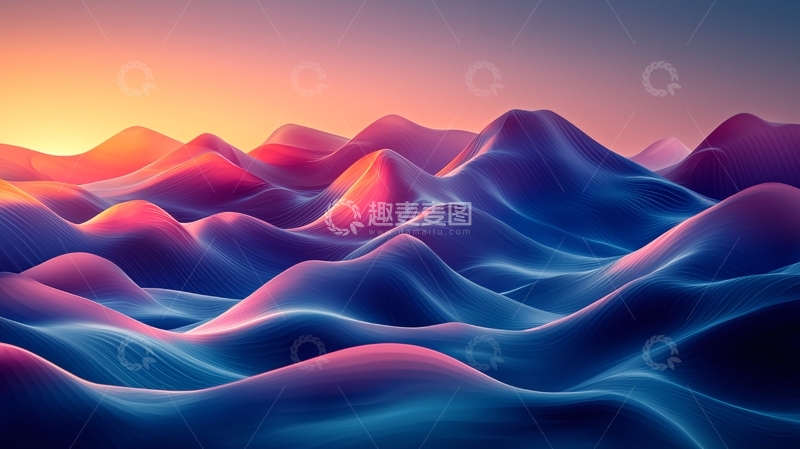 高清大图下载【趣麦麦图】梦幻山峦日落风景
