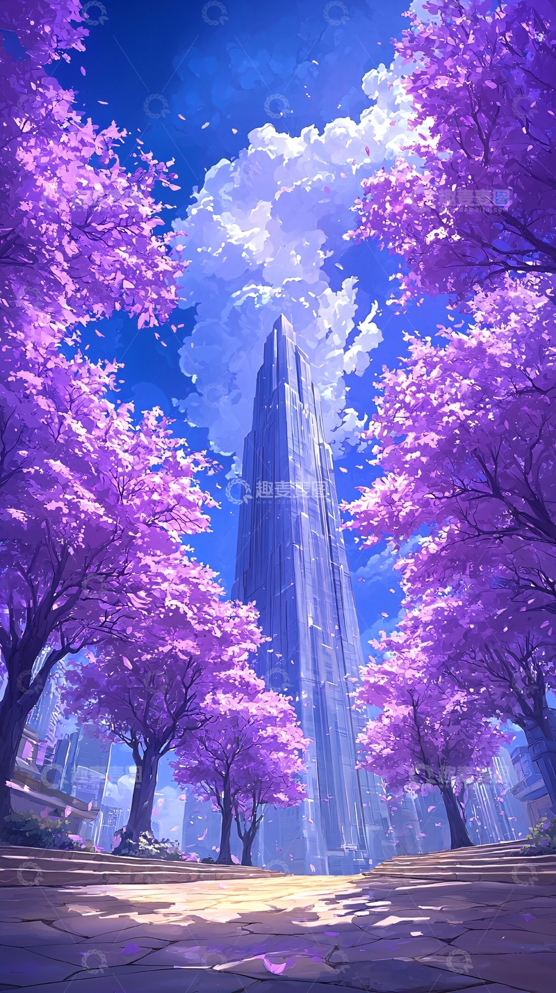 高清大图下载【趣麦麦图】未来城市樱花盛开