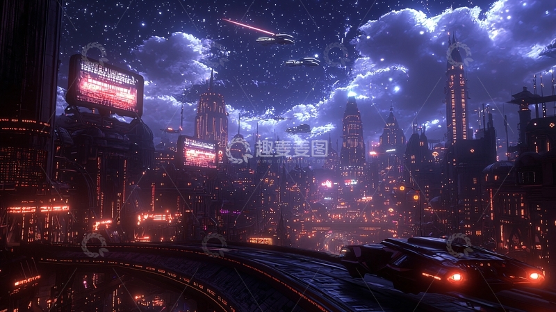 高清大图下载【趣麦麦图】未来城市夜景科幻风格