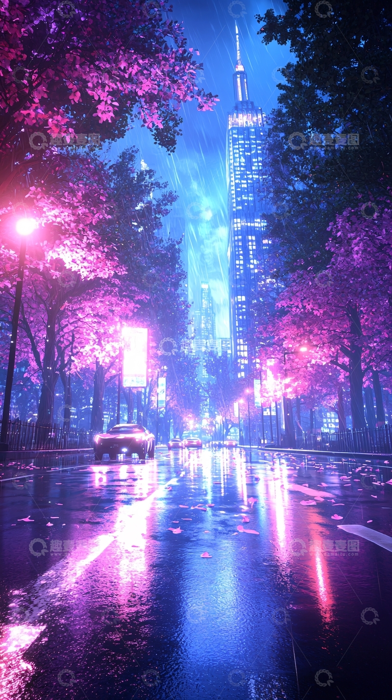 高清大图下载【趣麦麦图】霓虹雨夜城市街景