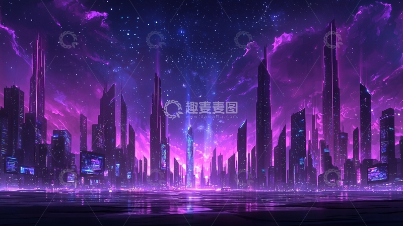 高清大图下载【趣麦麦图】未来霓虹城市夜景